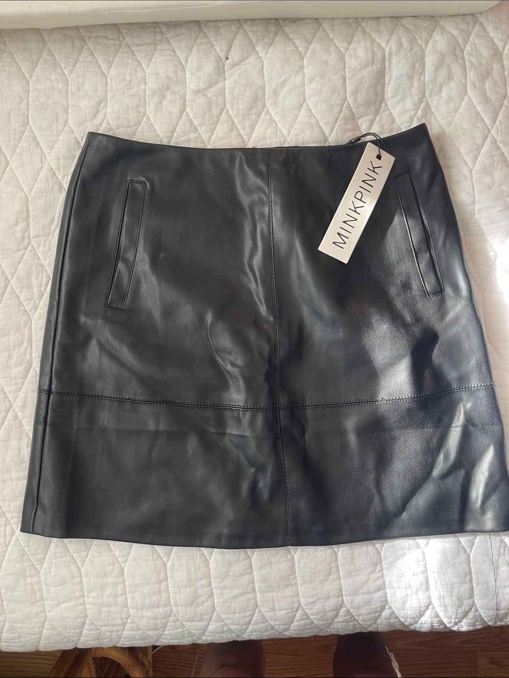 MINKPINK Black Faux Leather Mini Skirt with Front Seam